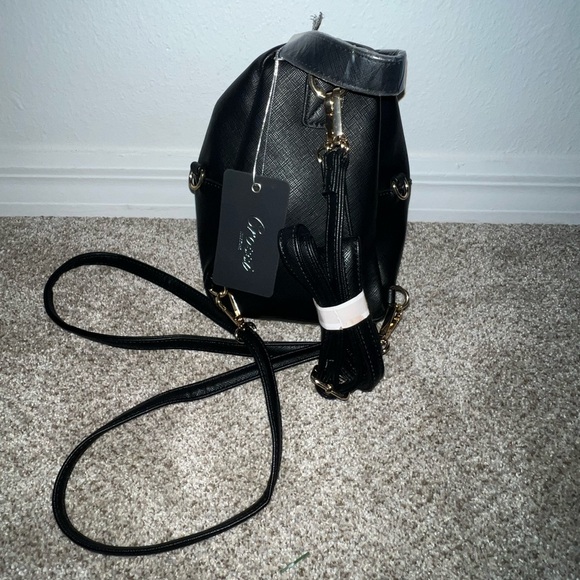 Brand New Elegant Black Mini Backpack with gold accents - Picture 5 of 6